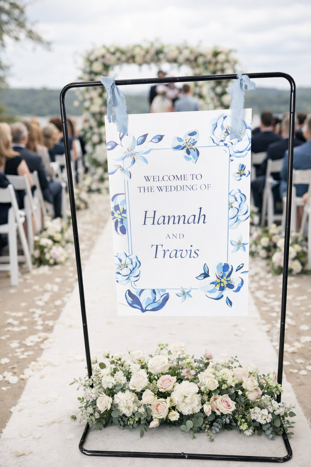 Blue Floral Welcome Sign
